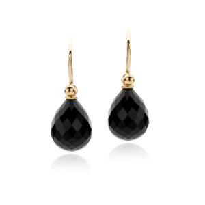 Oorhaken met balletje 18k + hangers onyx druppel